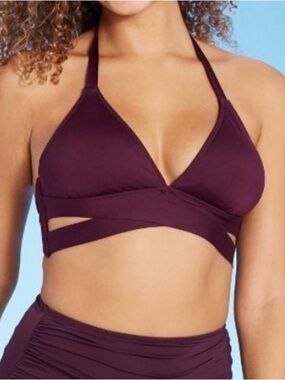 Make offer! Kona Sol Plunge Halter Wrap Bikini Top in Deep Plum Large